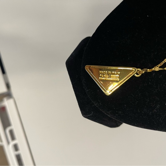 Prada Reworked Repurposed Triangle Necklace Gold - Picture 4 of 11